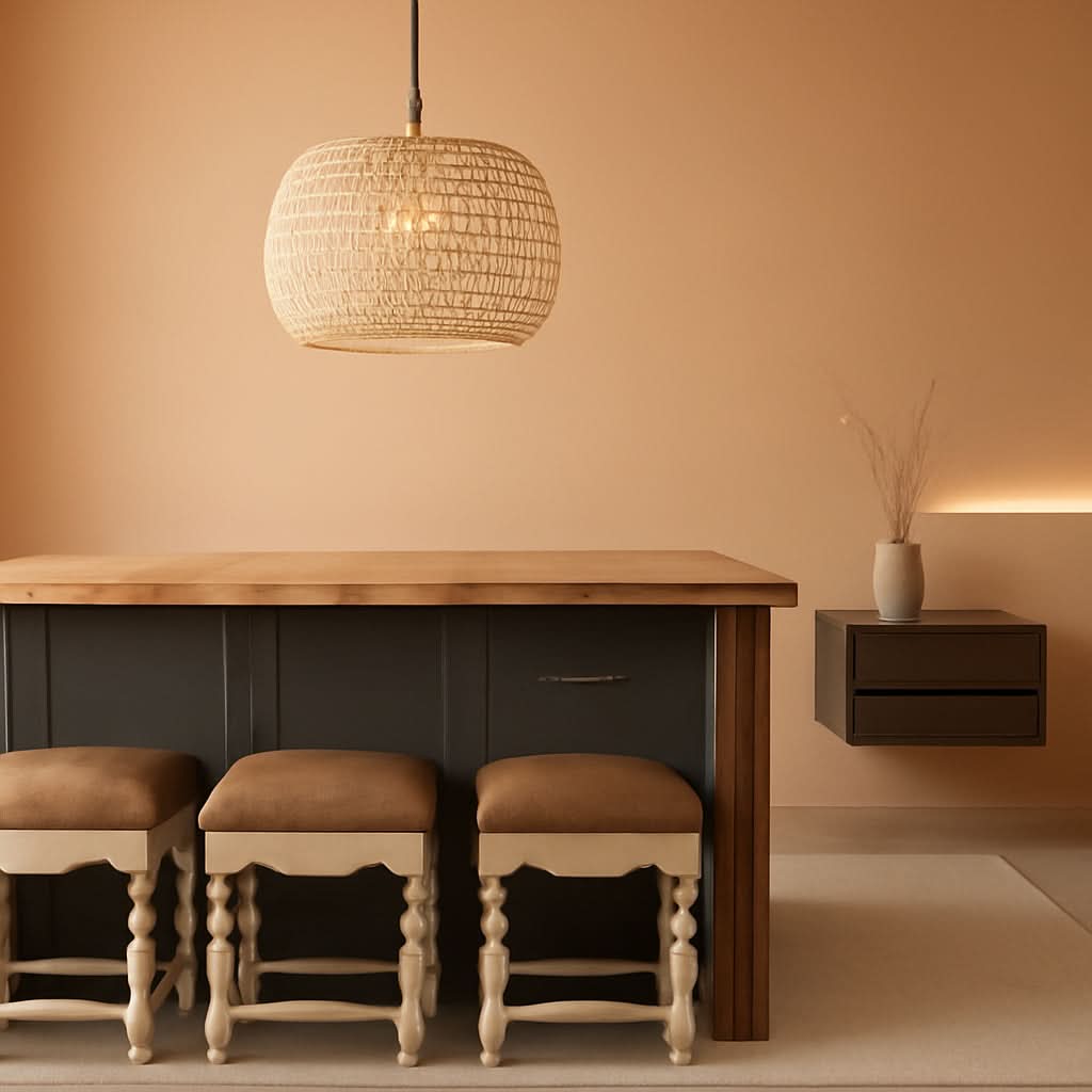 Rattan Farmhouse 5 Light Chandelier With Fabric Shade