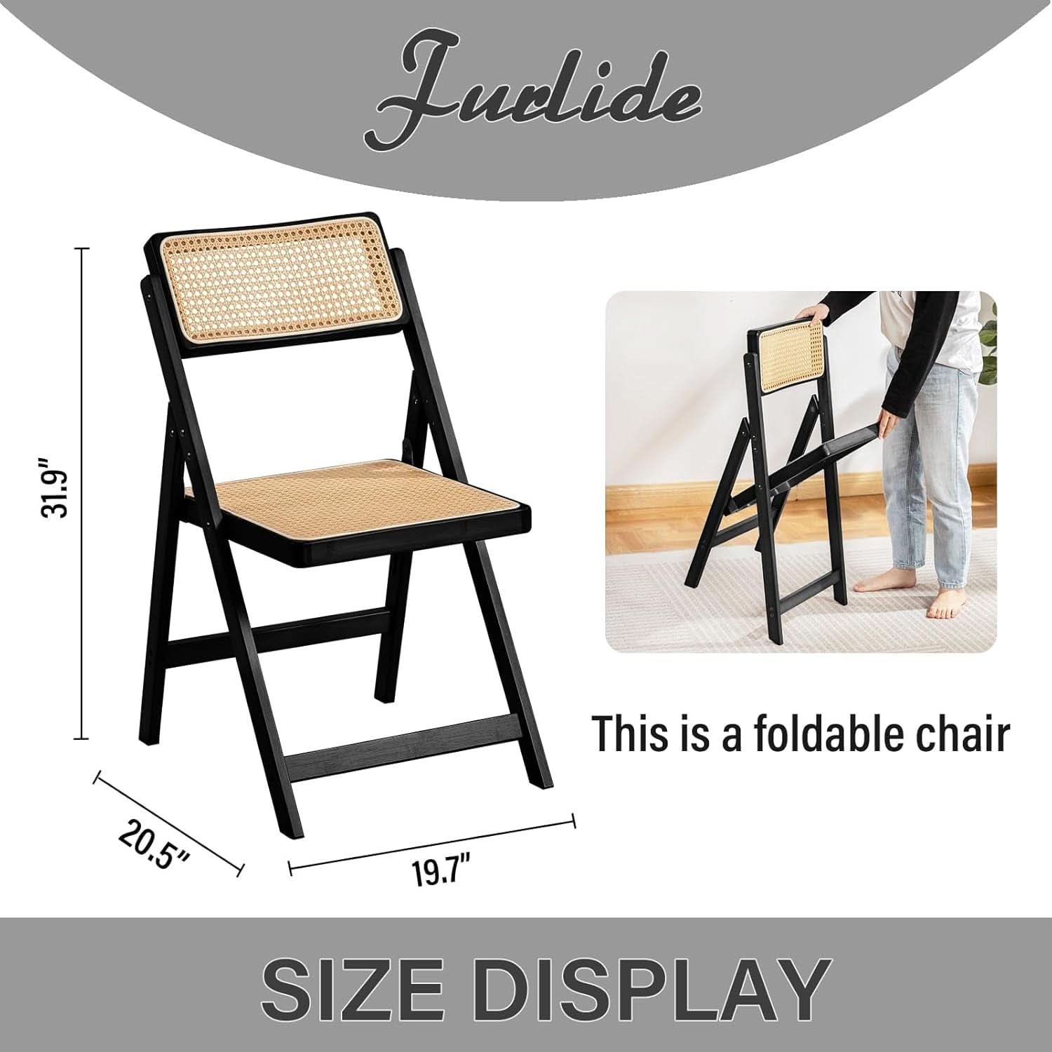 Rattan Folding Dining Chairs Set Of 2 Black Mid Century