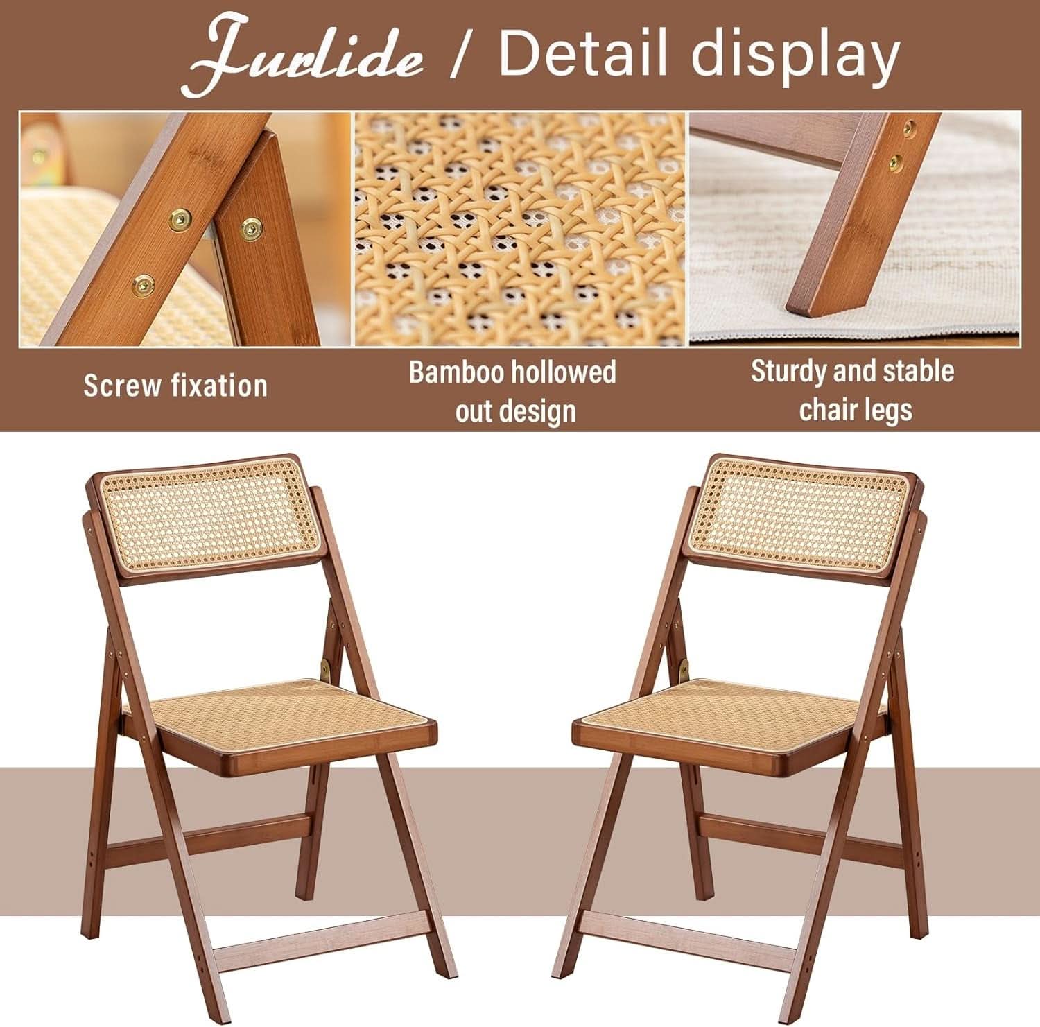 Rattan Folding Dining Chairs Set Of 2 Walnut Indoor Outdoor