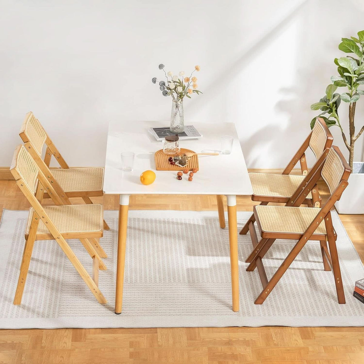 Rattan Folding Dining Chairs Set Of 2 Walnut Indoor Outdoor