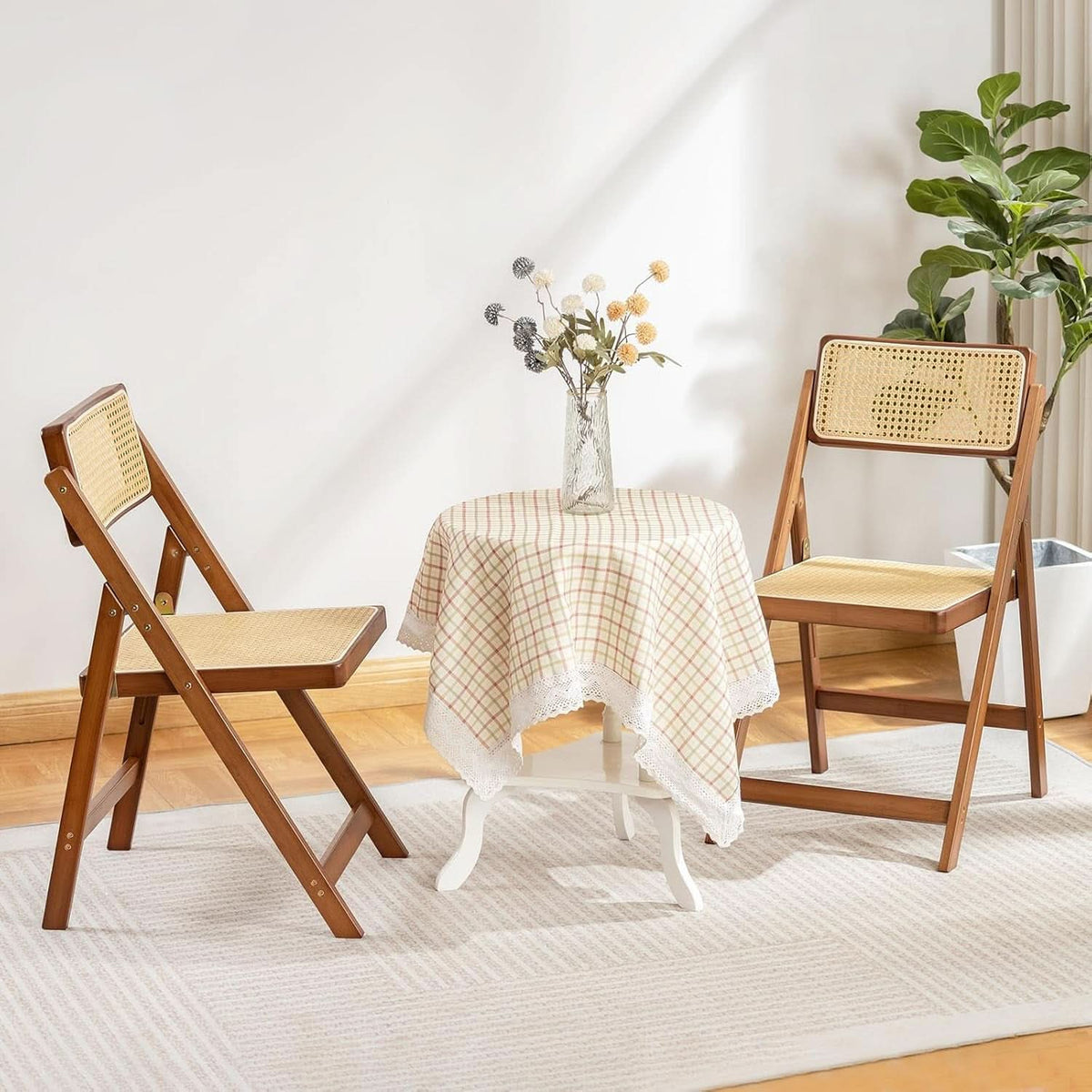 Rattan Folding Dining Chairs Set Of 2 Walnut Indoor Outdoor