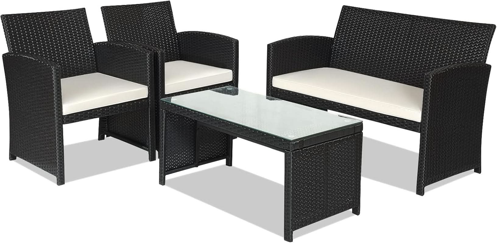 Rattan Outdoor Patio Furniture Set 4 Piece White Cushions