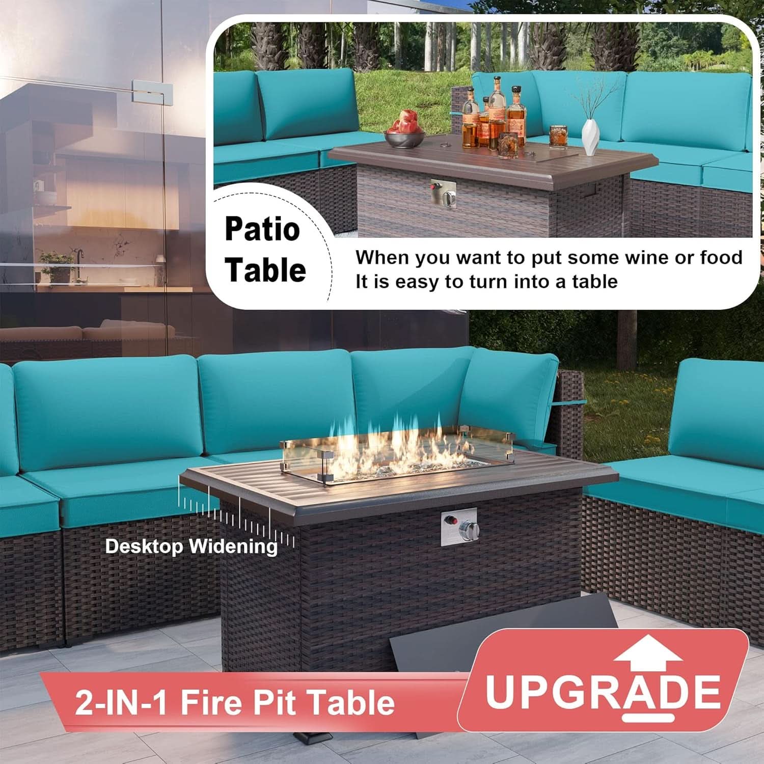 Rattan Patio Furniture Set With Fire Pit Table