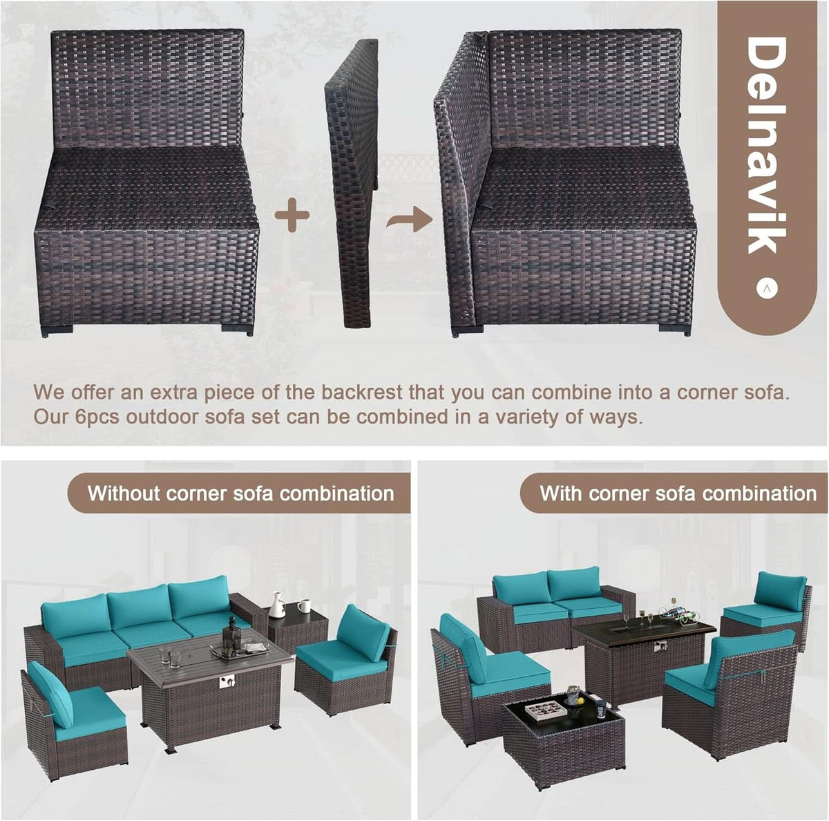Rattan Patio Furniture Set With Fire Pit Table