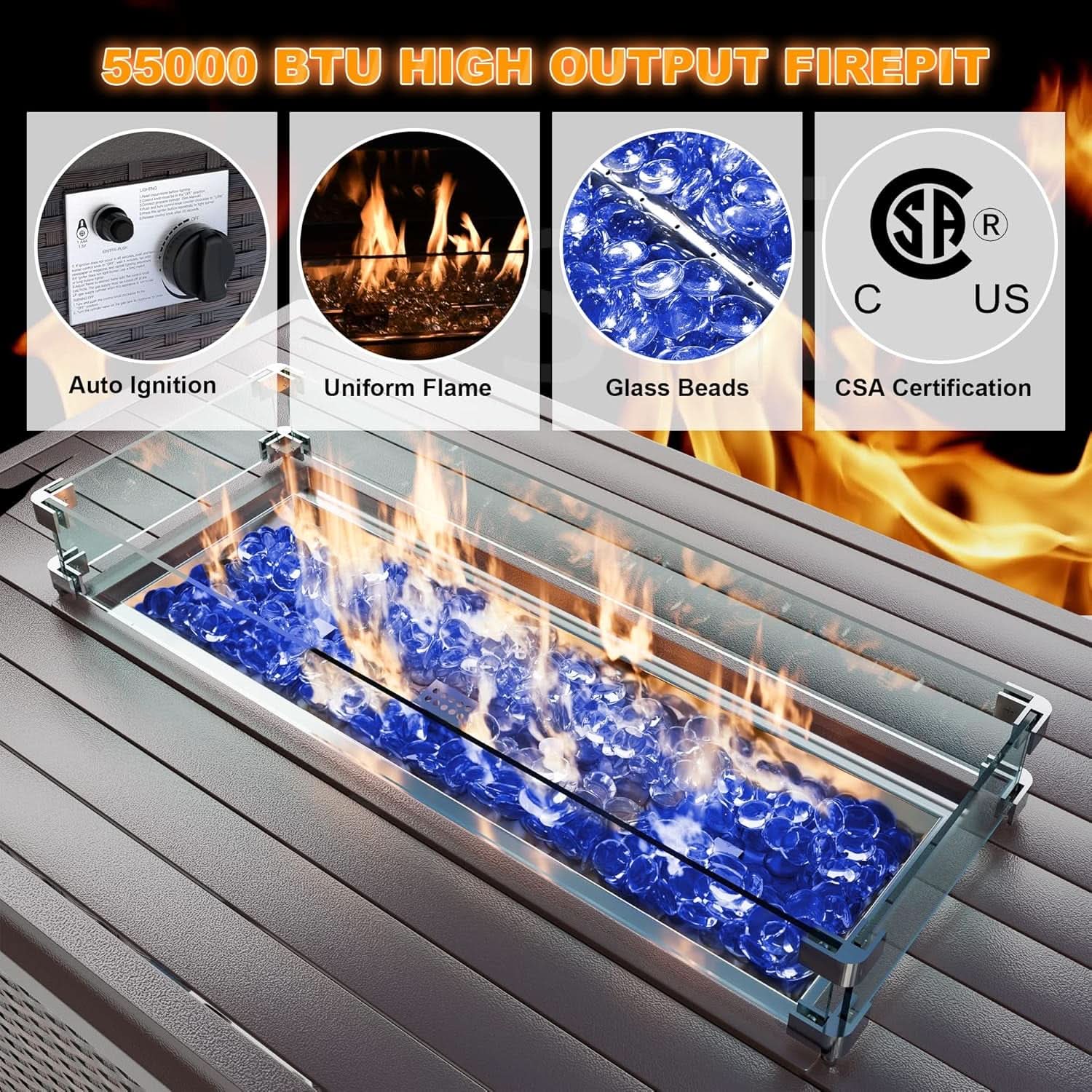 Rattan Patio Furniture Set With Fire Pit Table