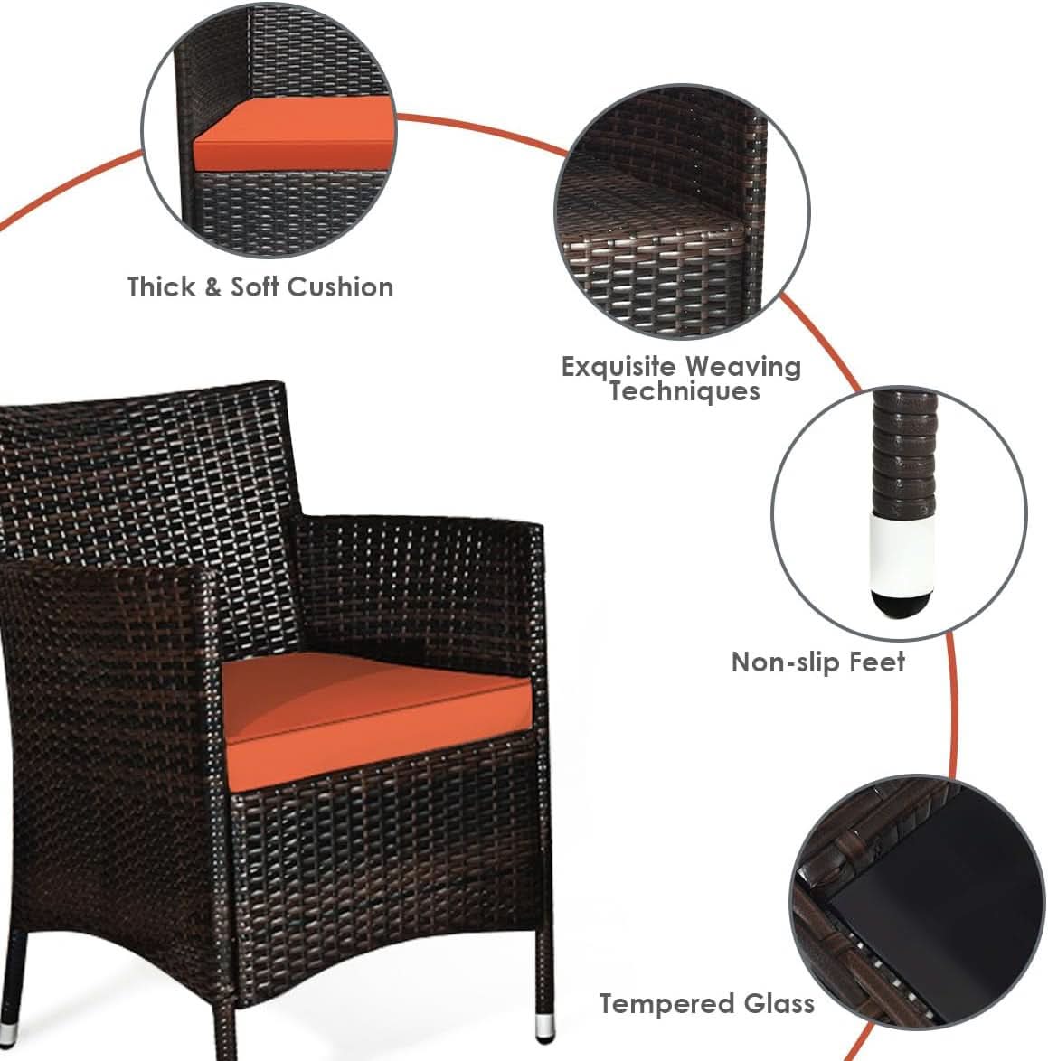 Rattan Patio Set With Cushioned Chairs And Glass Table