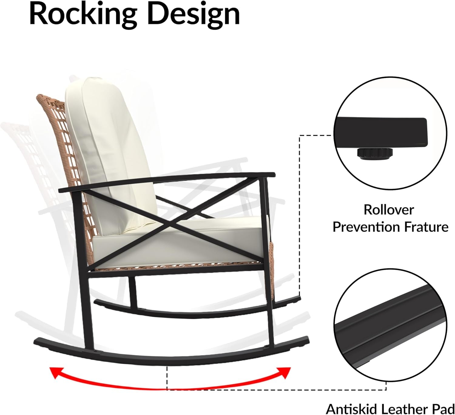 Rattan Rocking Bistro Set With Cushions For Outdoors