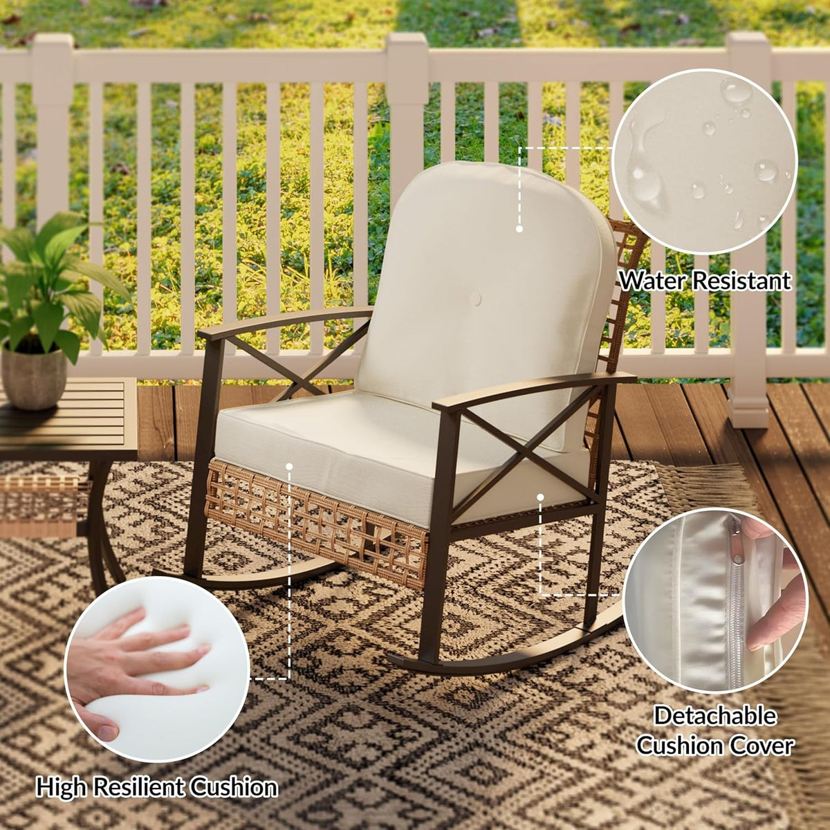 Rattan Rocking Bistro Set With Cushions For Outdoors