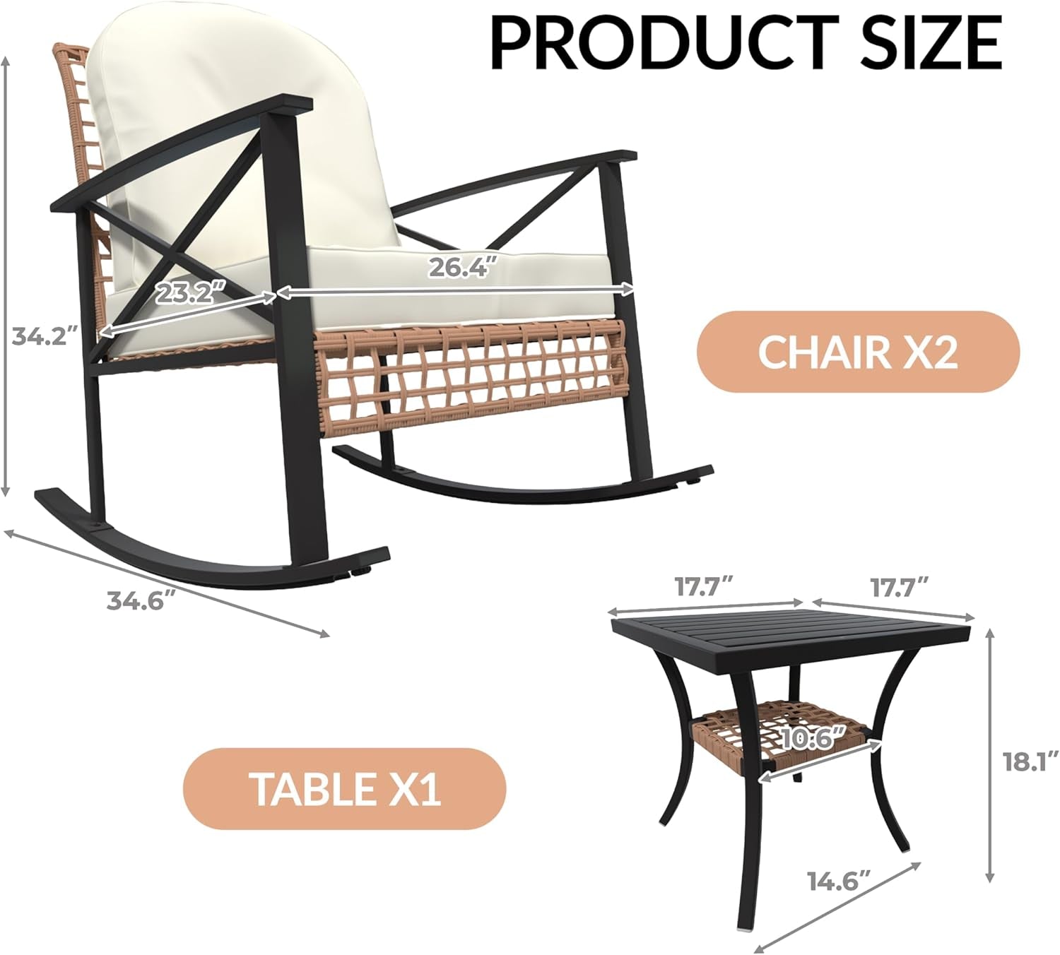 Rattan Rocking Bistro Set With Cushions For Outdoors