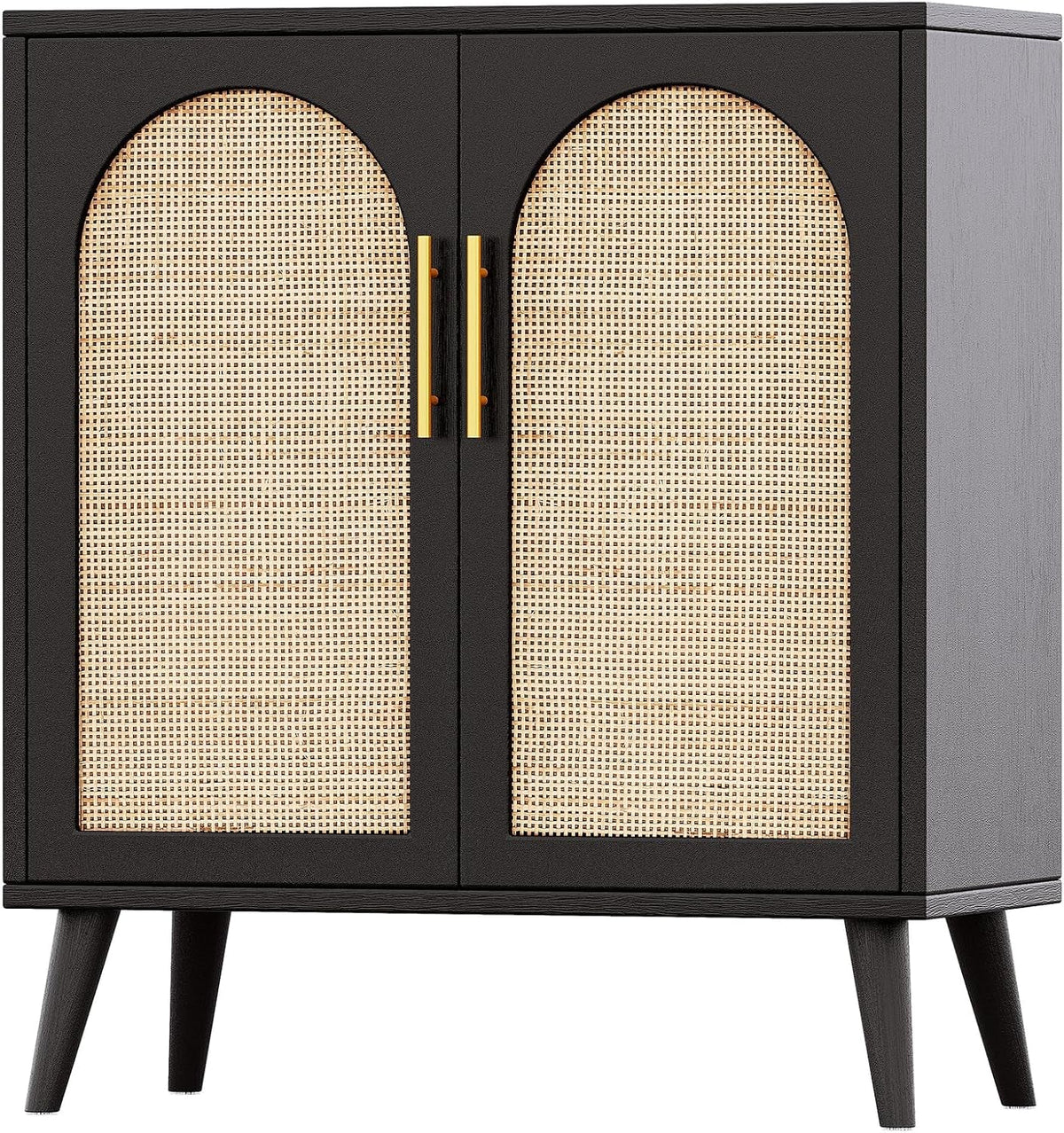 Rattan Storage Cabinet Black And Natural 29.5In L Doors