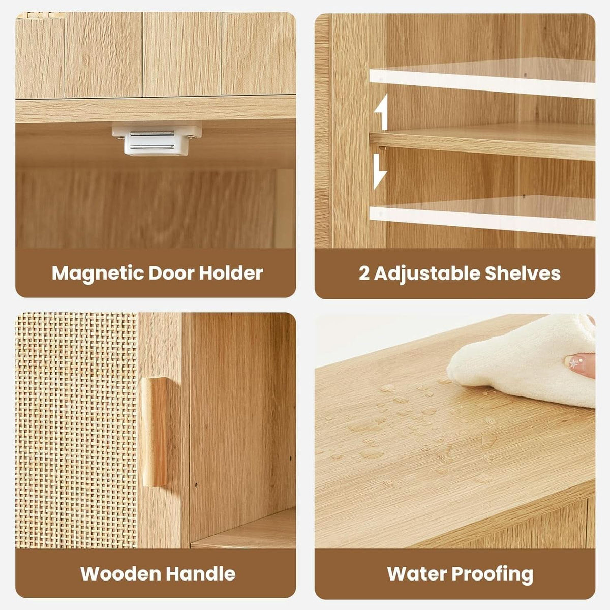 Rattan Storage Cabinet With 4 Adjustable Shelves Natural