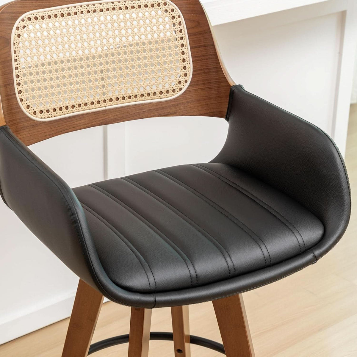 Rattan Swivel Bar Stools Counter Height Black 29.7in 3 Pack
