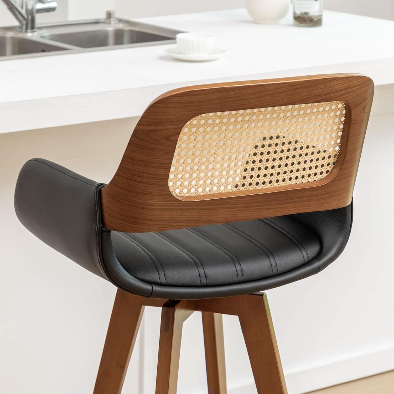 Rattan Swivel Bar Stools with Cane Backrest Design