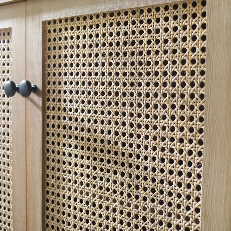 Rattan Wicker Door Storage Accent Cabinet 31.5 Inch Tall, Solid Wood