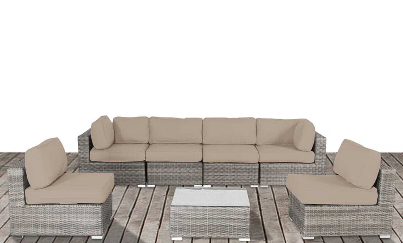 Rattan Wicker Six Person Seating Set Sunbrella Cushions