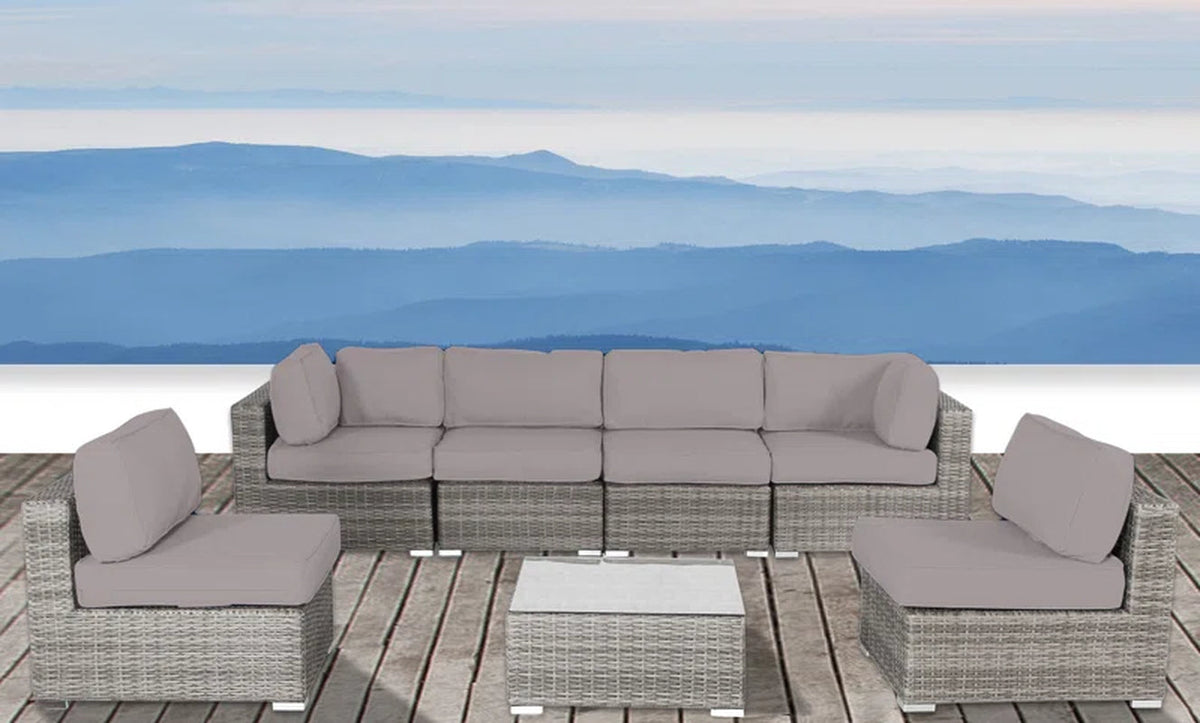 Rattan Wicker Six Person Seating Set Sunbrella Cushions