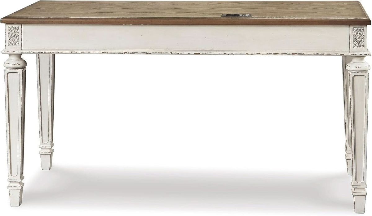 Realyn Farmhouse 60 Inch Home Office Desk With USB Charging Chipped White