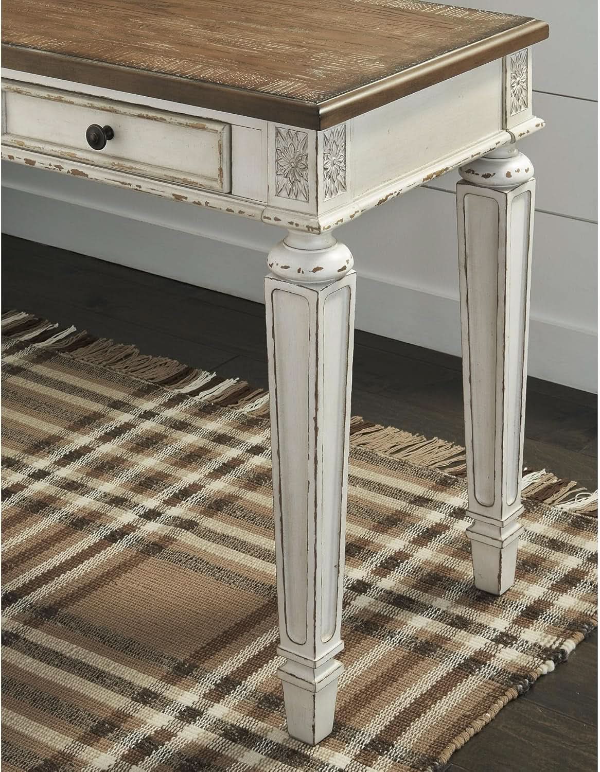 Realyn Farmhouse 60 Inch Home Office Desk With USB Charging Chipped White