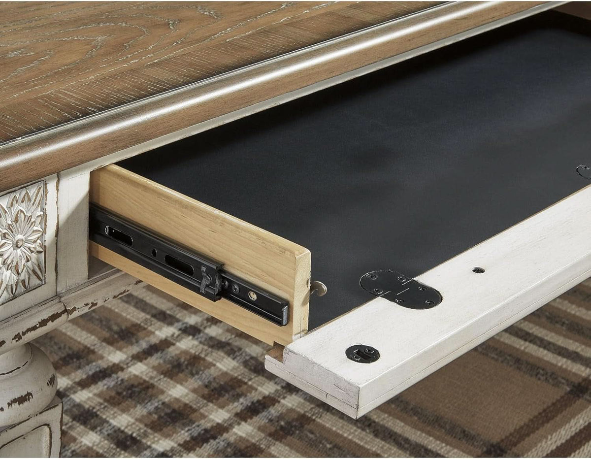 Realyn Farmhouse 60 Inch Home Office Desk With USB Charging Chipped White