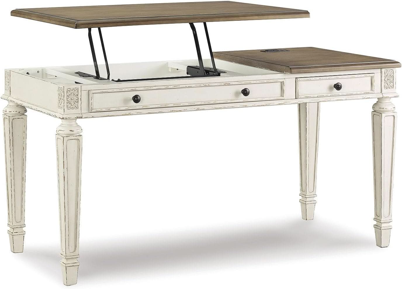 Realyn French Country 60 Inch Lift Top Desk USB Charging