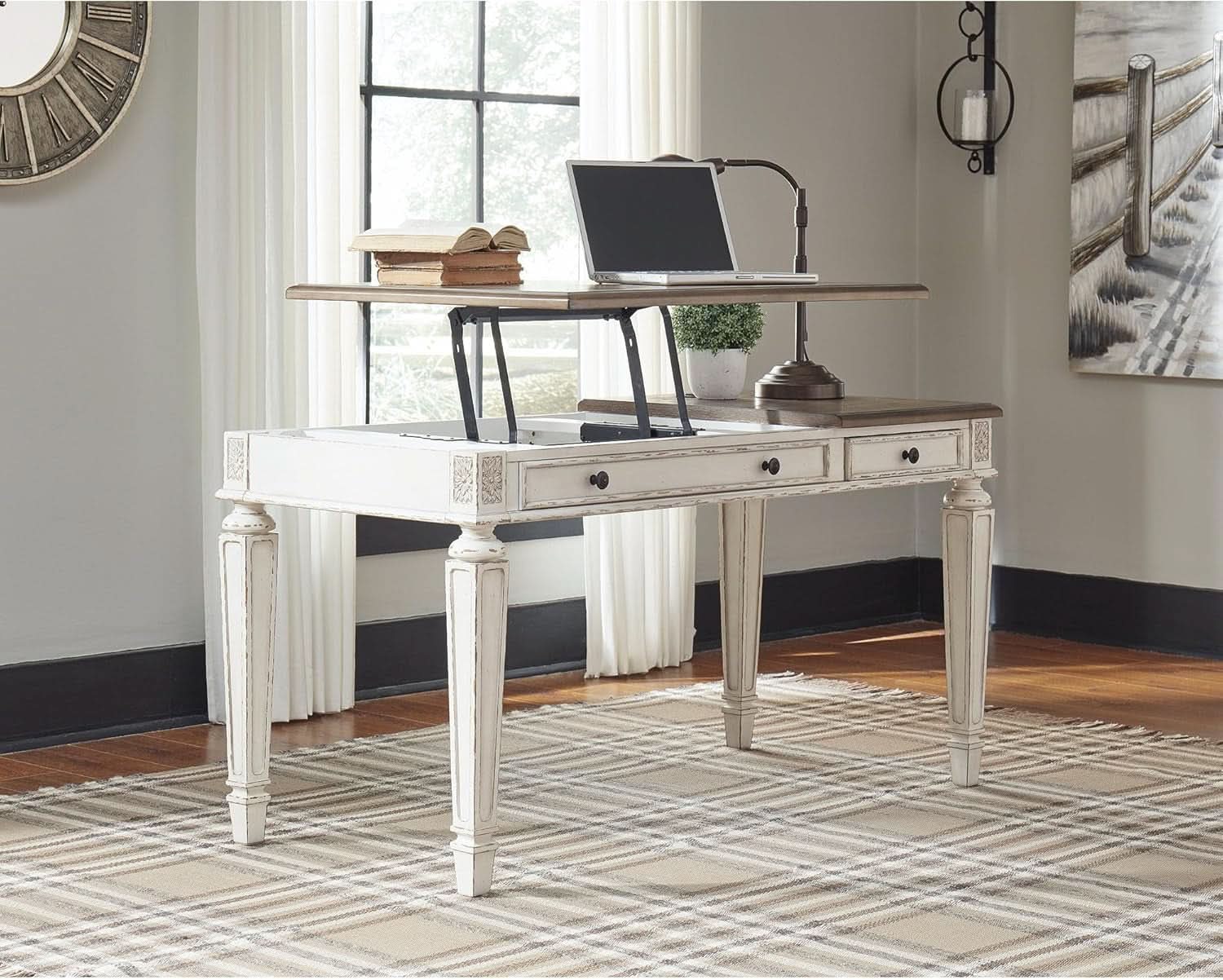 Realyn French Country 60 Inch Lift Top Desk USB Charging