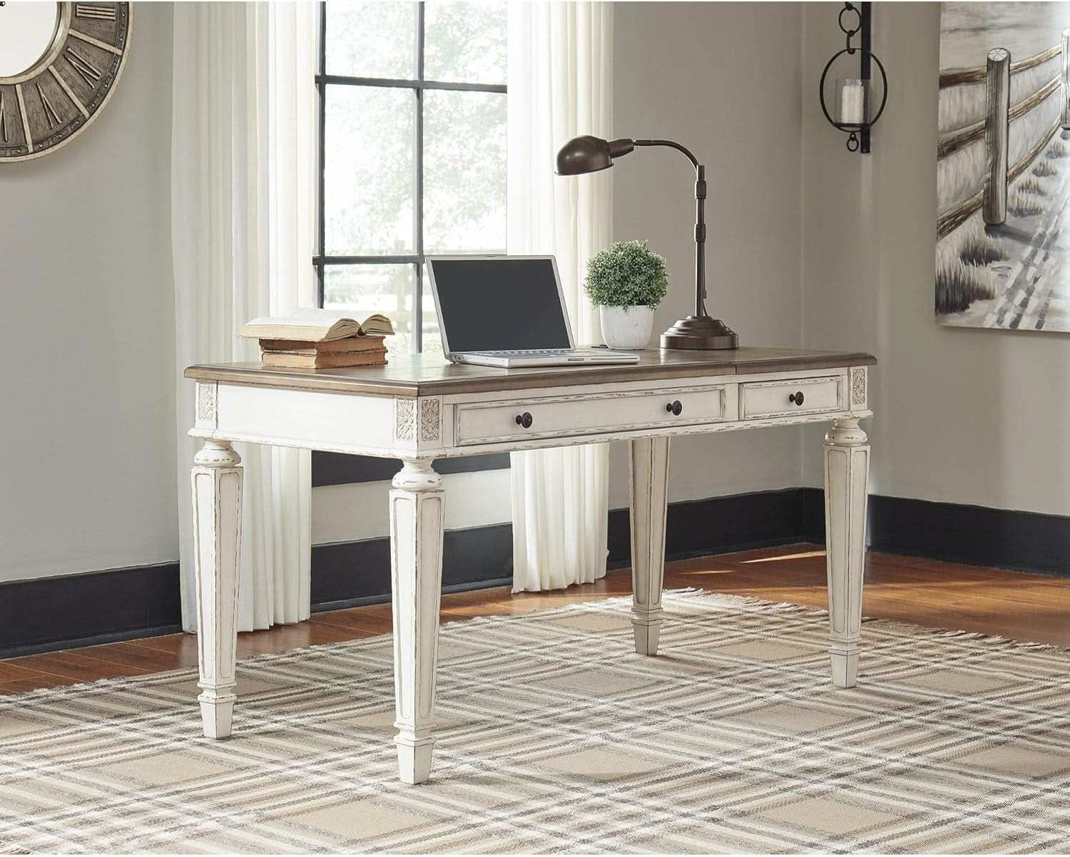 Realyn French Country 60 Inch Lift Top Desk USB Charging
