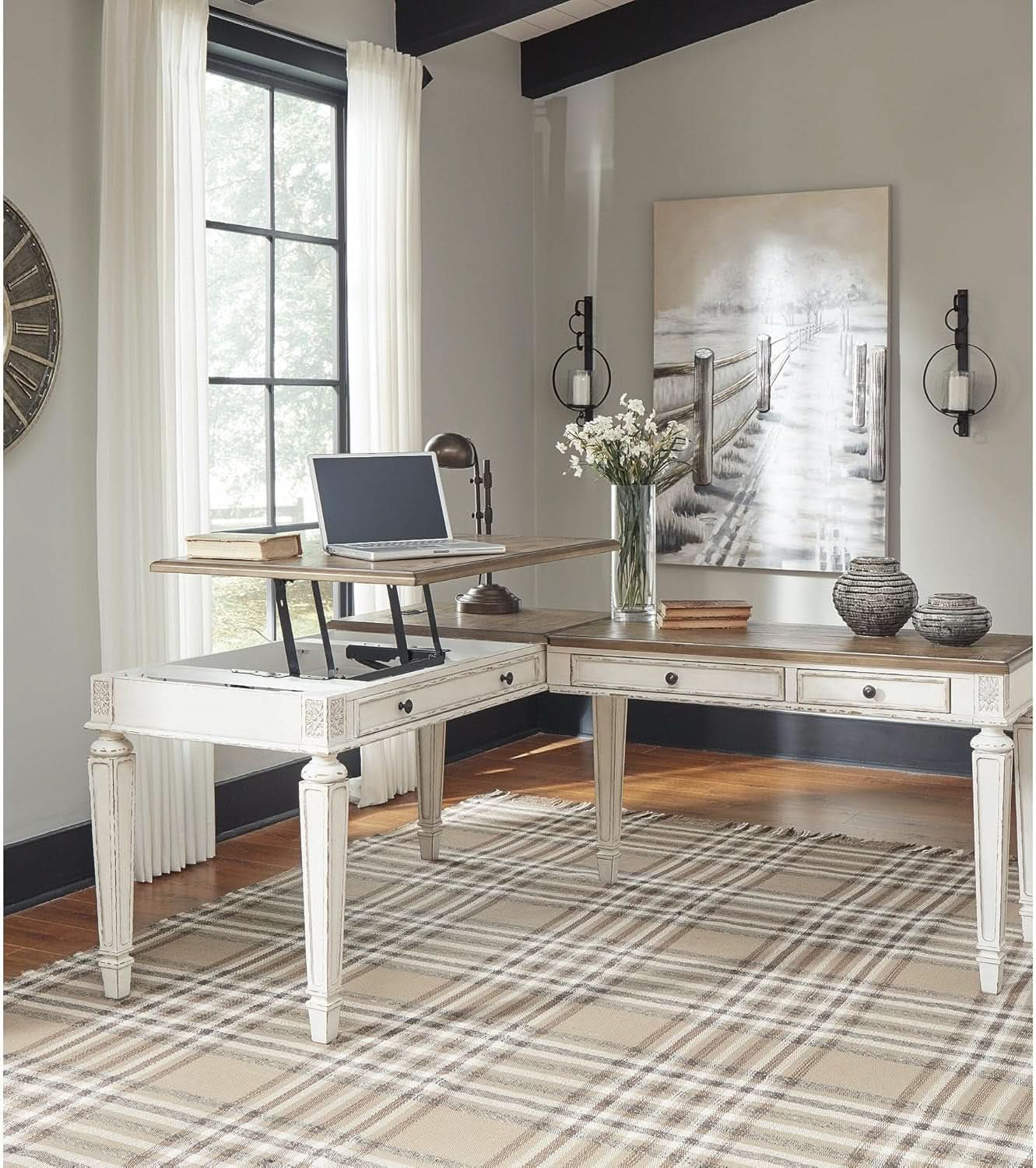 Realyn French Country 60 Inch Lift Top Desk USB Charging
