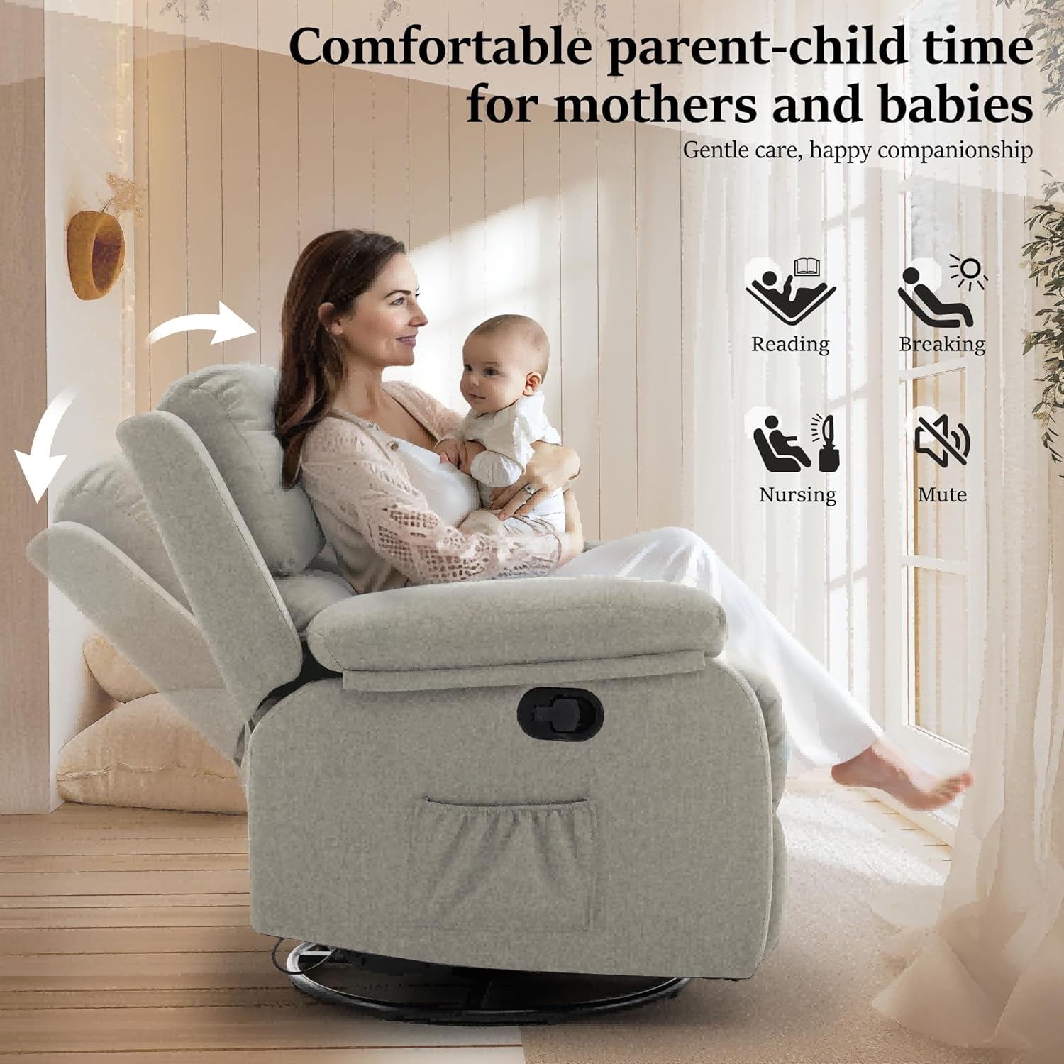 Recliner Chair 360 Degree Swivel Rocker For Small Spaces
