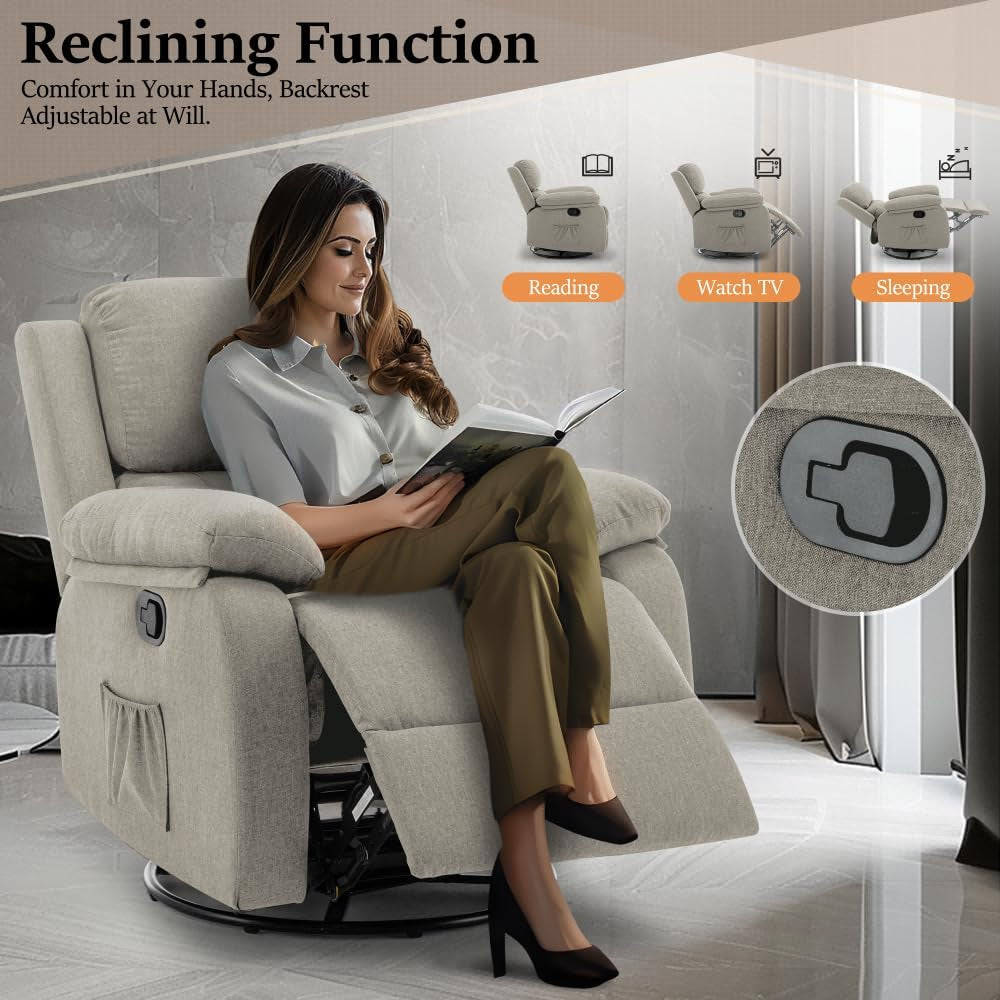 Recliner Chair 360 Degree Swivel Rocker For Small Spaces
