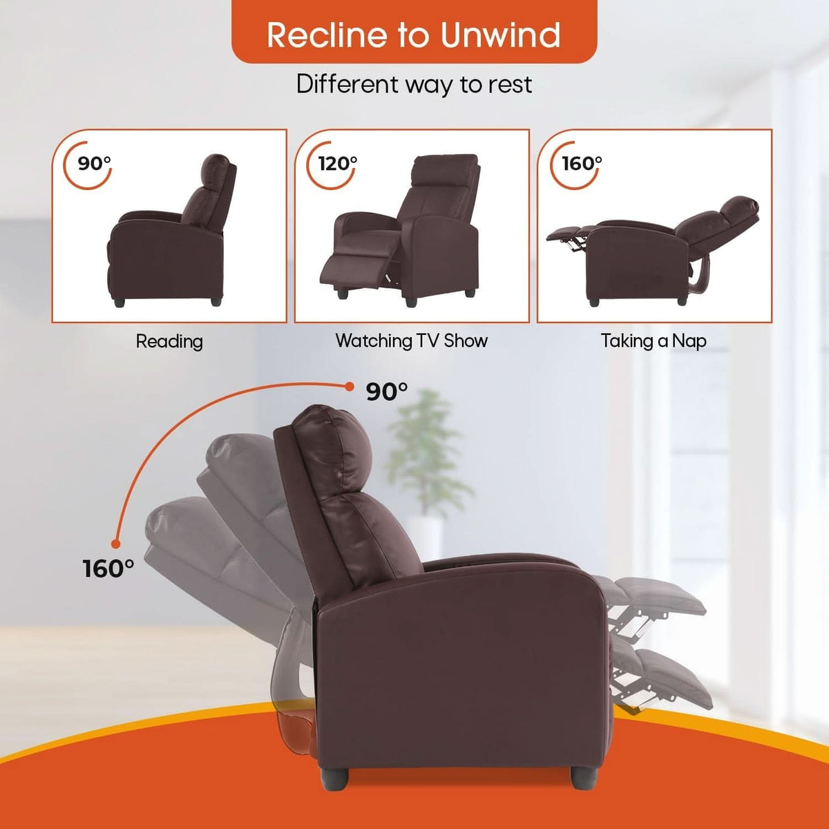 Recliner Chair Brown Adjustable Living Room Armchair