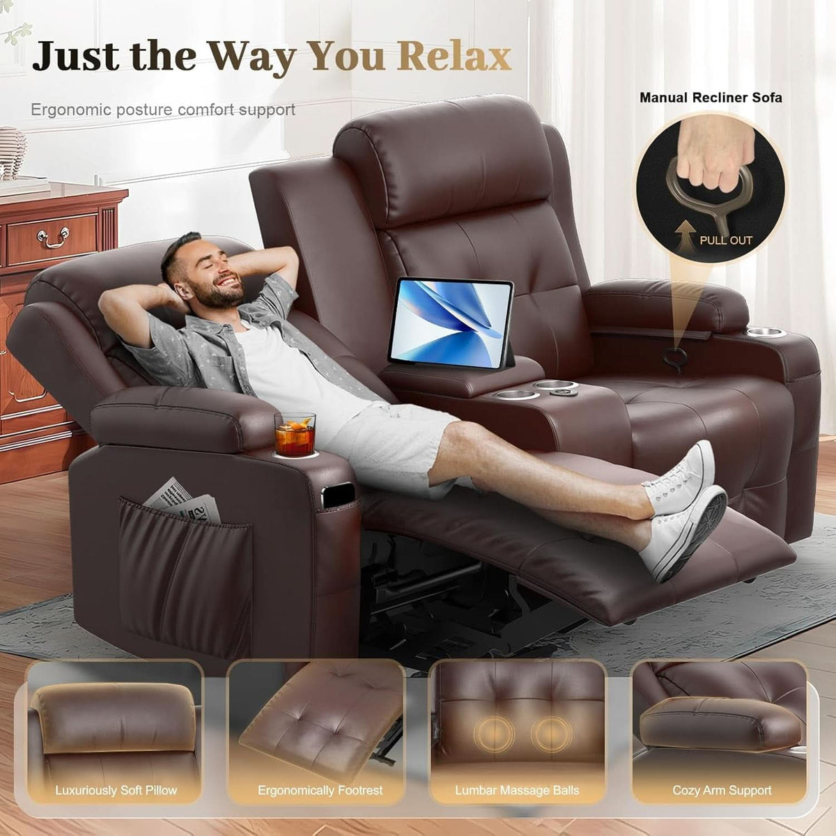Reclining Massage Loveseat With USB Ports And Wall Hugger