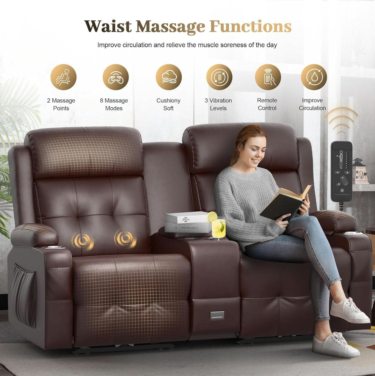 Reclining Massage Loveseat With USB Ports And Wall Hugger