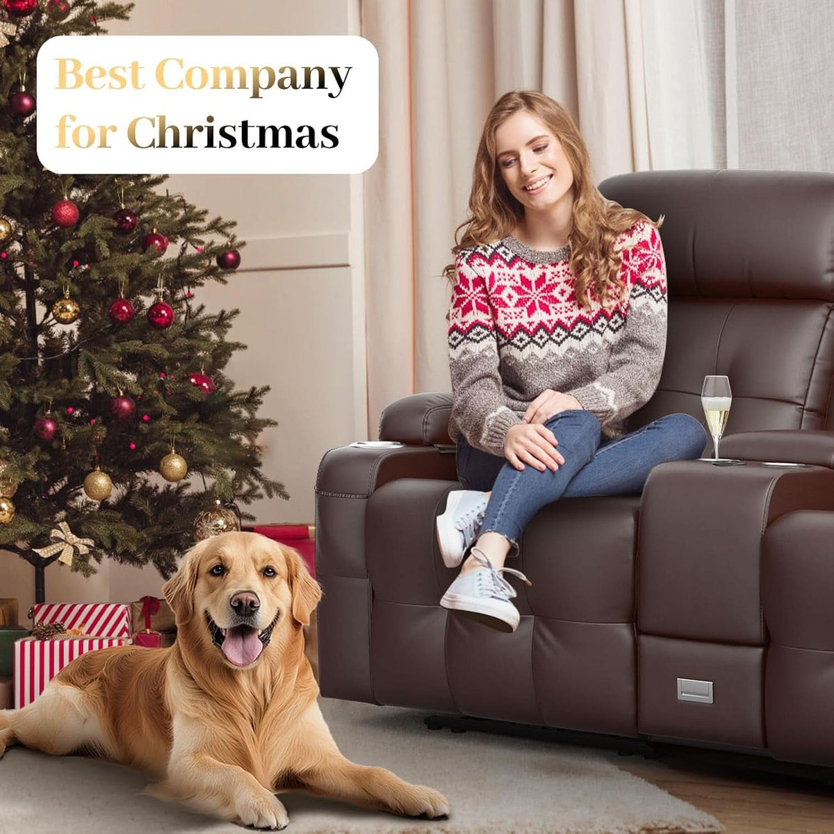 Reclining Massage Loveseat With USB Ports And Wall Hugger