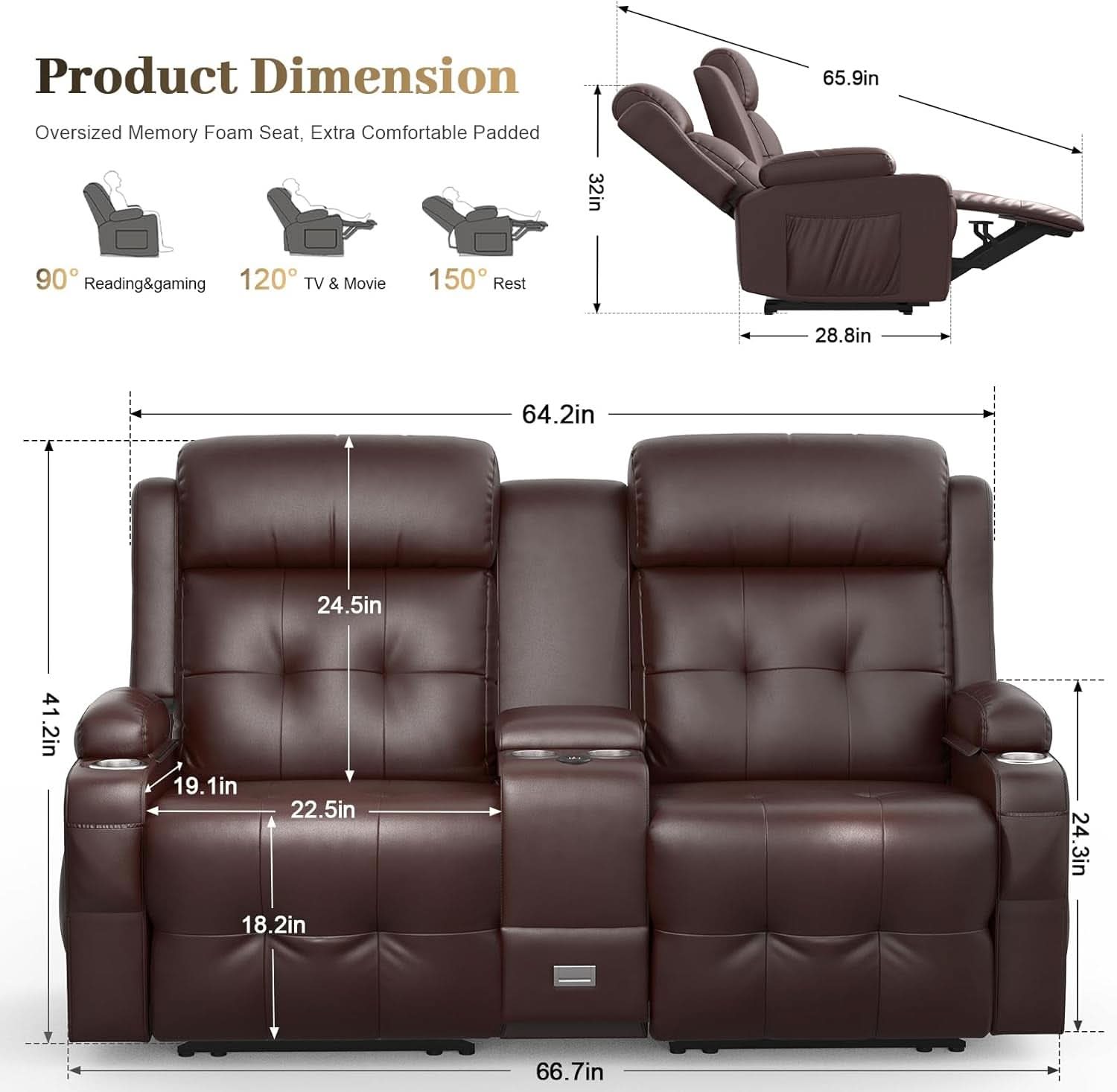Reclining Massage Loveseat With USB Ports And Wall Hugger