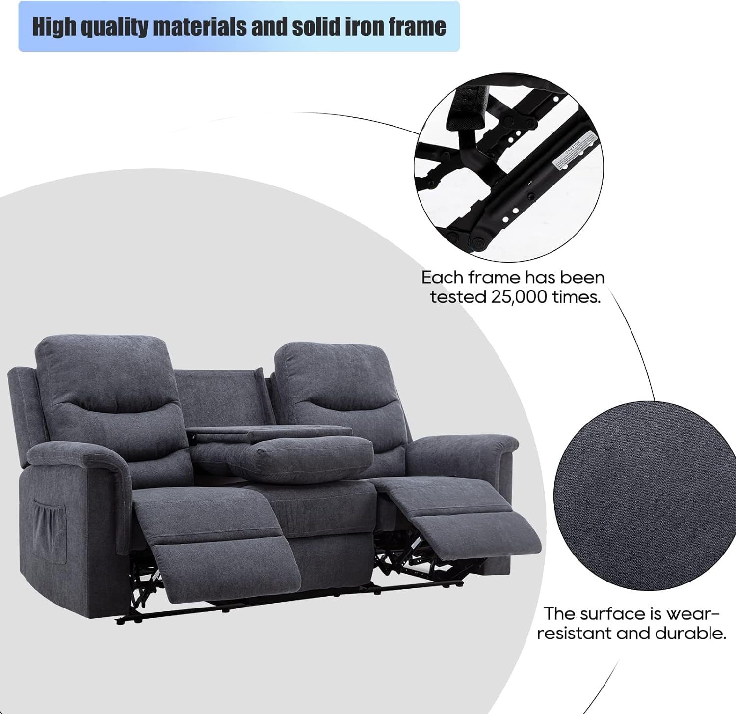 Reclining Sofa With Flip Console Three Seater Cupholders