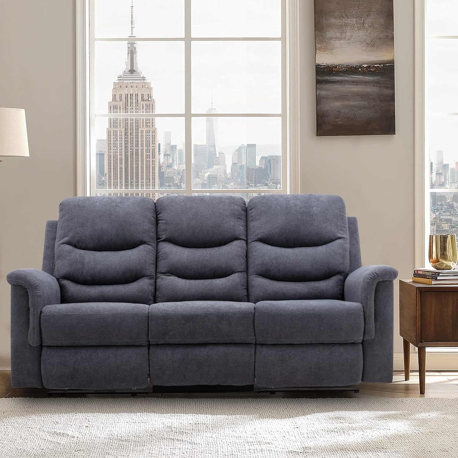 Reclining Sofa With Flip Console Three Seater Cupholders