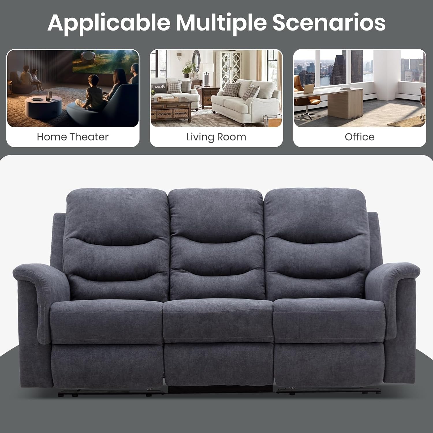 Reclining Sofa With Flip Console Three Seater Cupholders