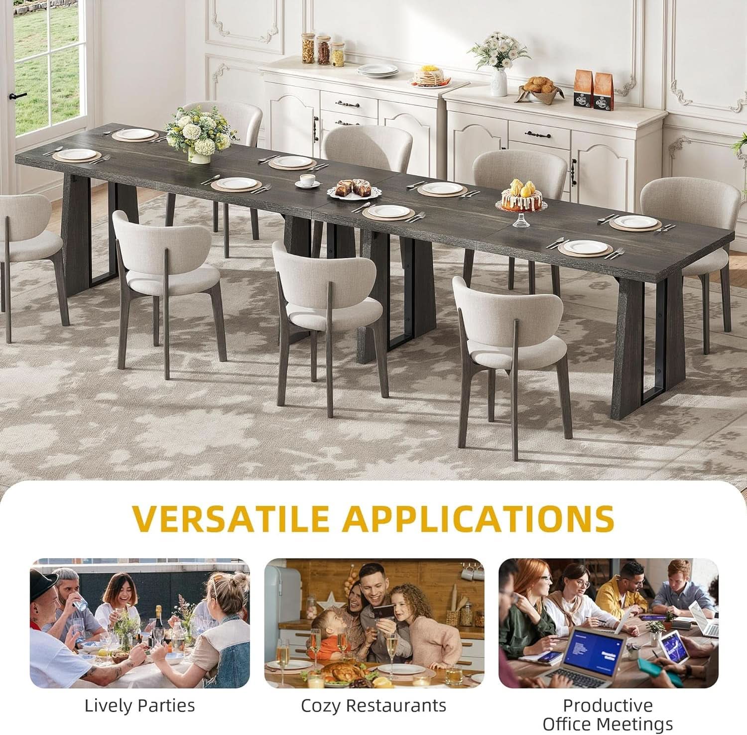 Rectangular Dining Table 70 Inch Rustic Grey For Six To Eight
