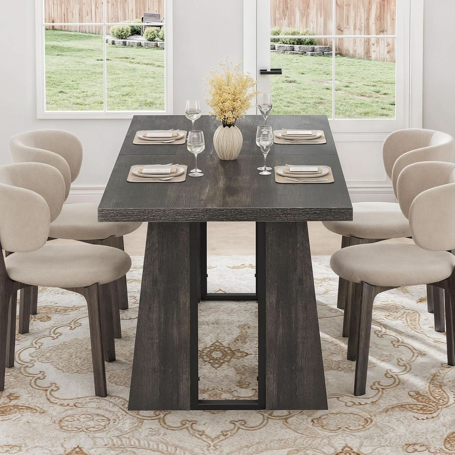 Rectangular Dining Table 70 Inch Rustic Grey For Six To Eight