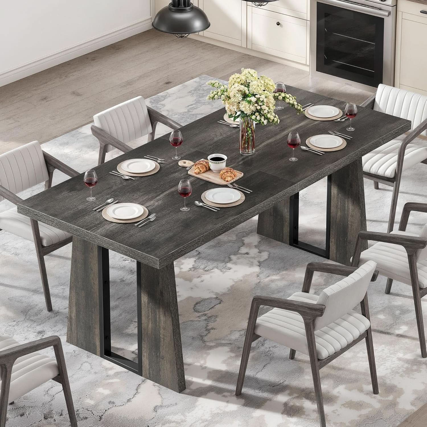 Rectangular Dining Table 70 Inch Rustic Grey For Six To Eight