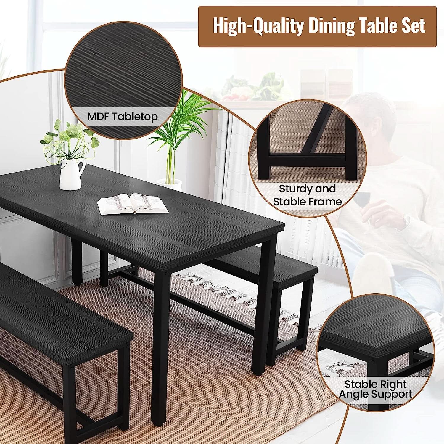 Rectangular Dining Table And Chairs Set Four Modern Wood