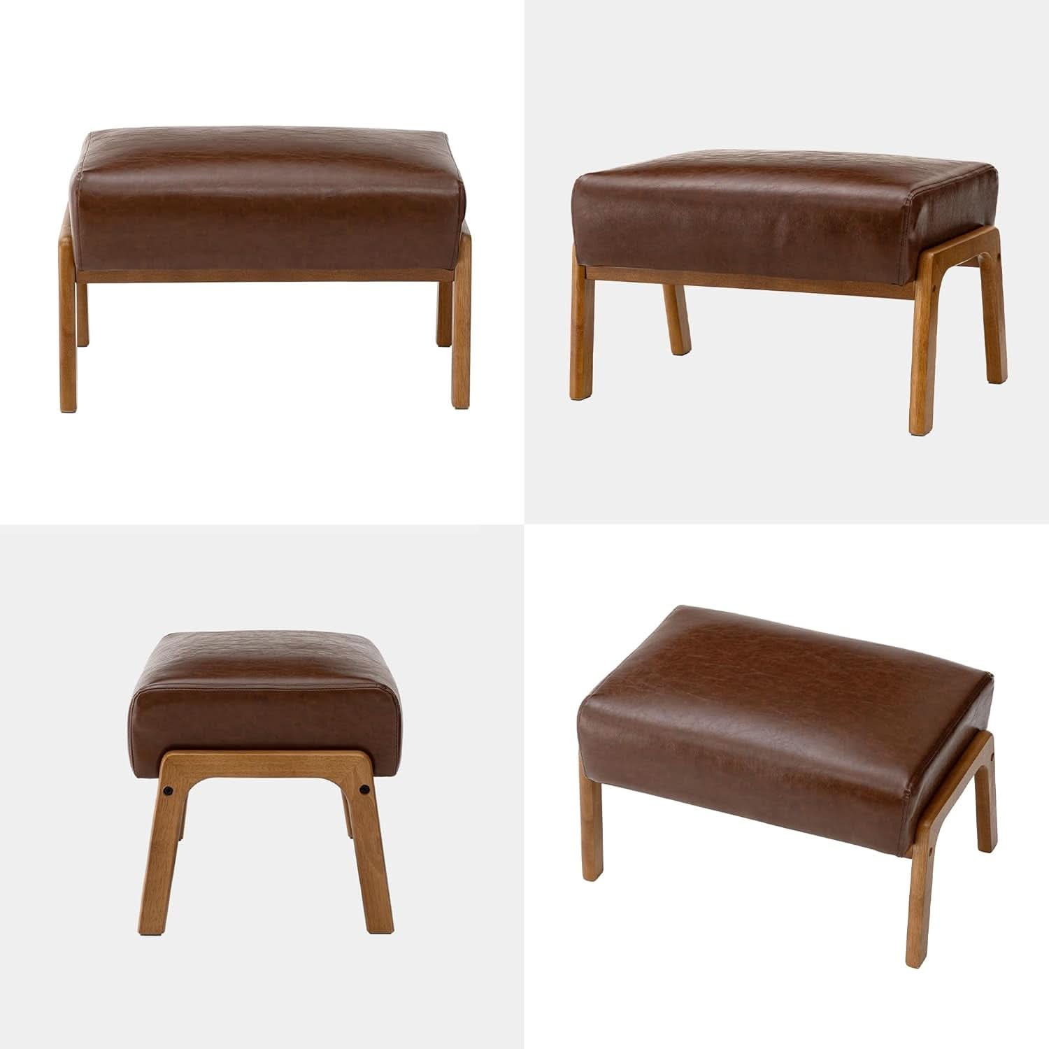 Rectangular Leather Ottoman Bench Twenty Four Point Five Inches Walnut