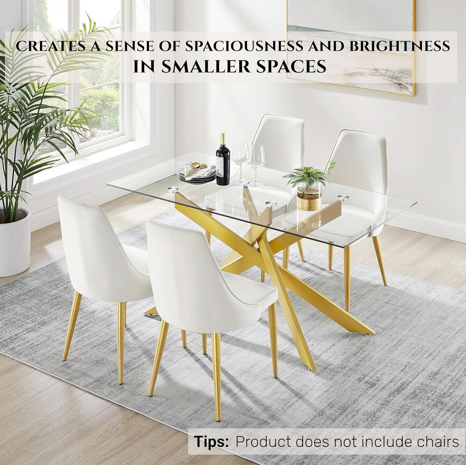 Rectangular Tempered Glass Dining Table Gold Finish