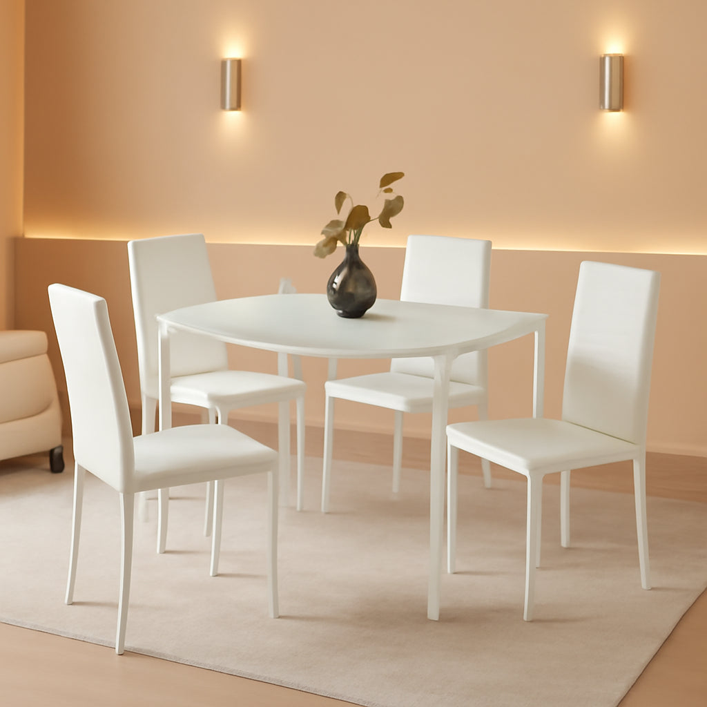 Rectangular White Tempered Glass Kitchen Dining Table For 4