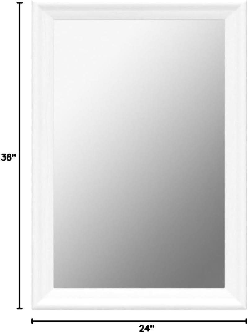 Rectangular White Wood Wall Mirror 24x36 Inches Bathroom