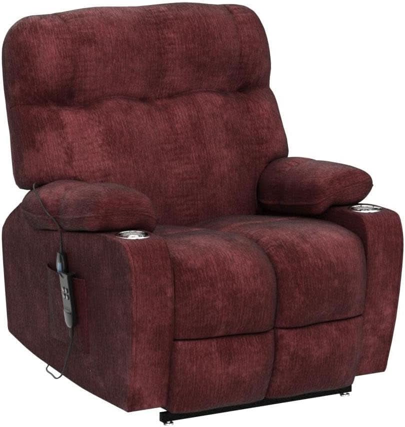 Red 180 Degree Flat Sleeping Electric Dual OKIN Motor Lift Recliner Chair With Heating