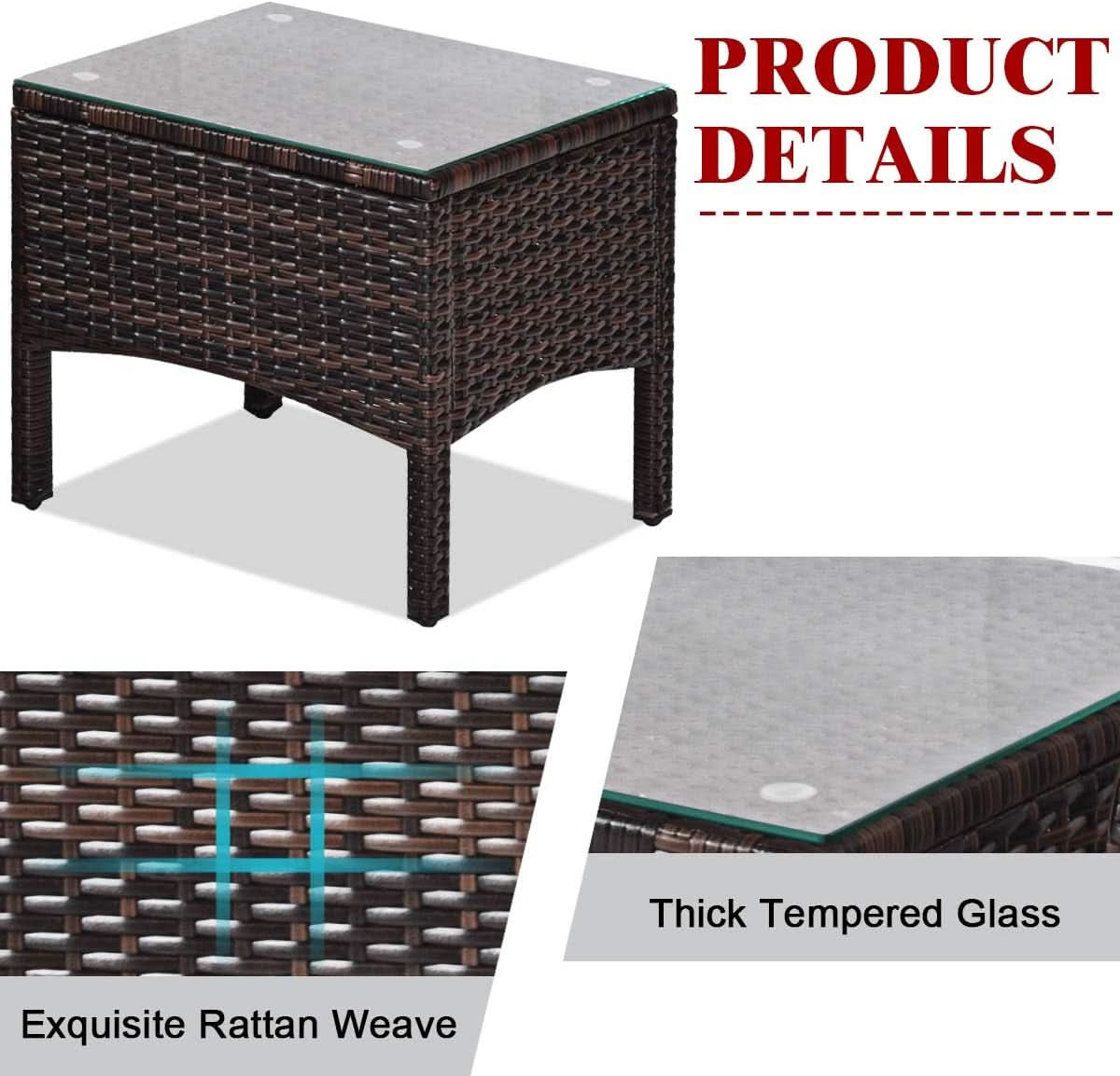 Red 3 Piece Outdoor Patio Furniture Set With Wicker Chairs And Glass Top Coffee Table