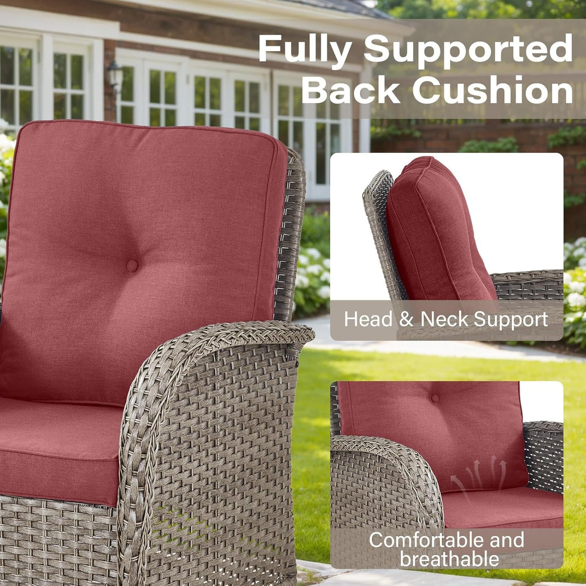 Red 5 Piece Wicker Patio Furniture Set With Swivel Rockers