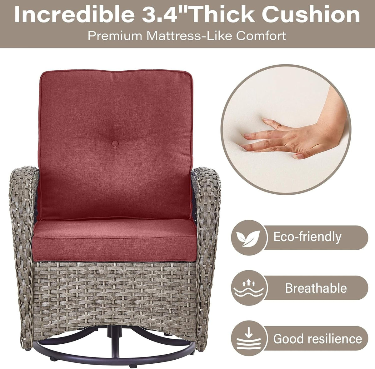 Red 5 Piece Wicker Patio Furniture Set With Swivel Rockers