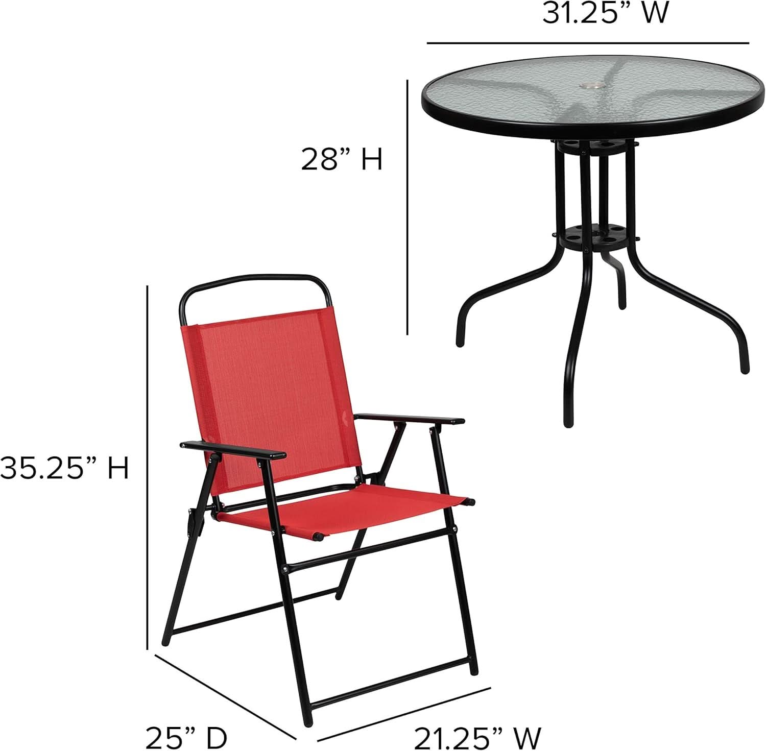 Red 6 Piece Patio Dining Set With Table And Umbrella